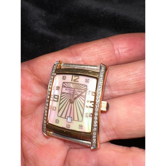 STUHRLING ART DECO DAISY OPALESCENT STAINLESS STEEL WATCH W/ GENUINE DIAMONDS - Picture 7 of 7